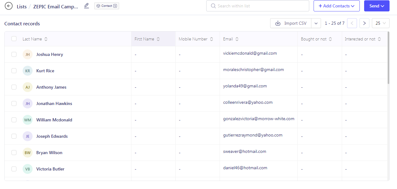 Review List From Imported CSV file