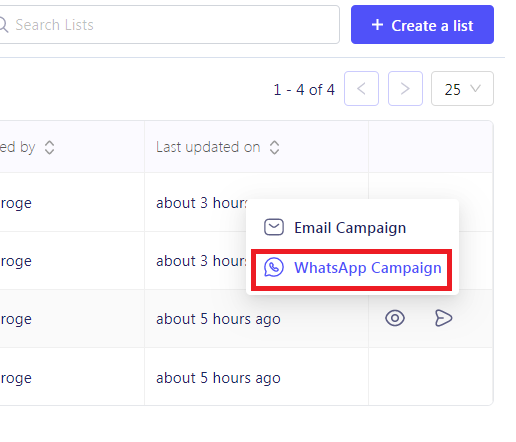 Select the List you want to WhatsApp  campaign