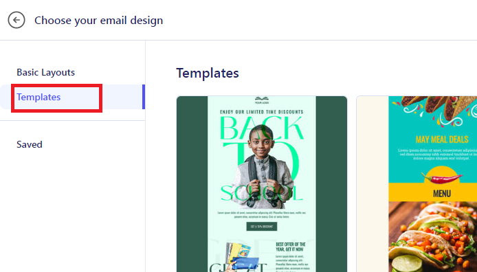 Selecting your Email Campaign Template