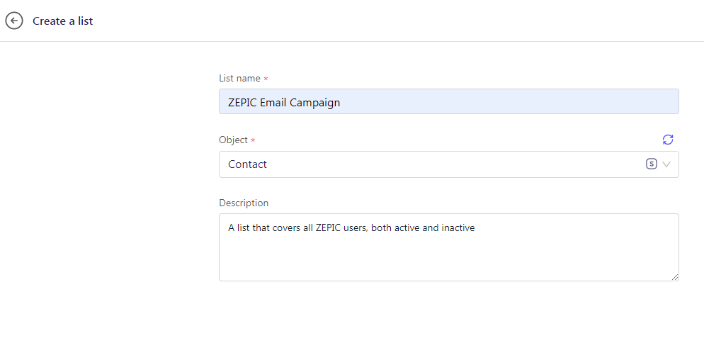 Name the List You Create on ZEPIC