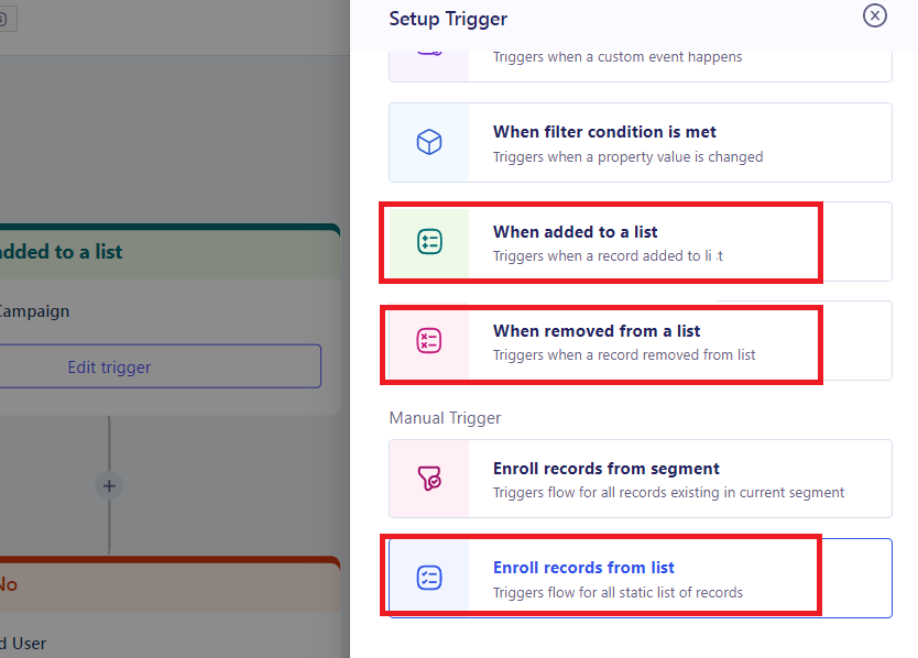 List Based Triggers
