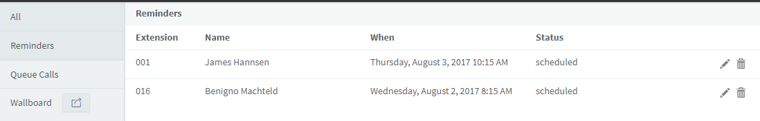 Set Wake up calls / reminders from within the 3CX Web client