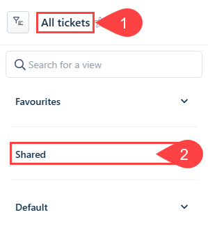 All tickets 1 Q Search for a view Favourites V Shared 2 Default V 