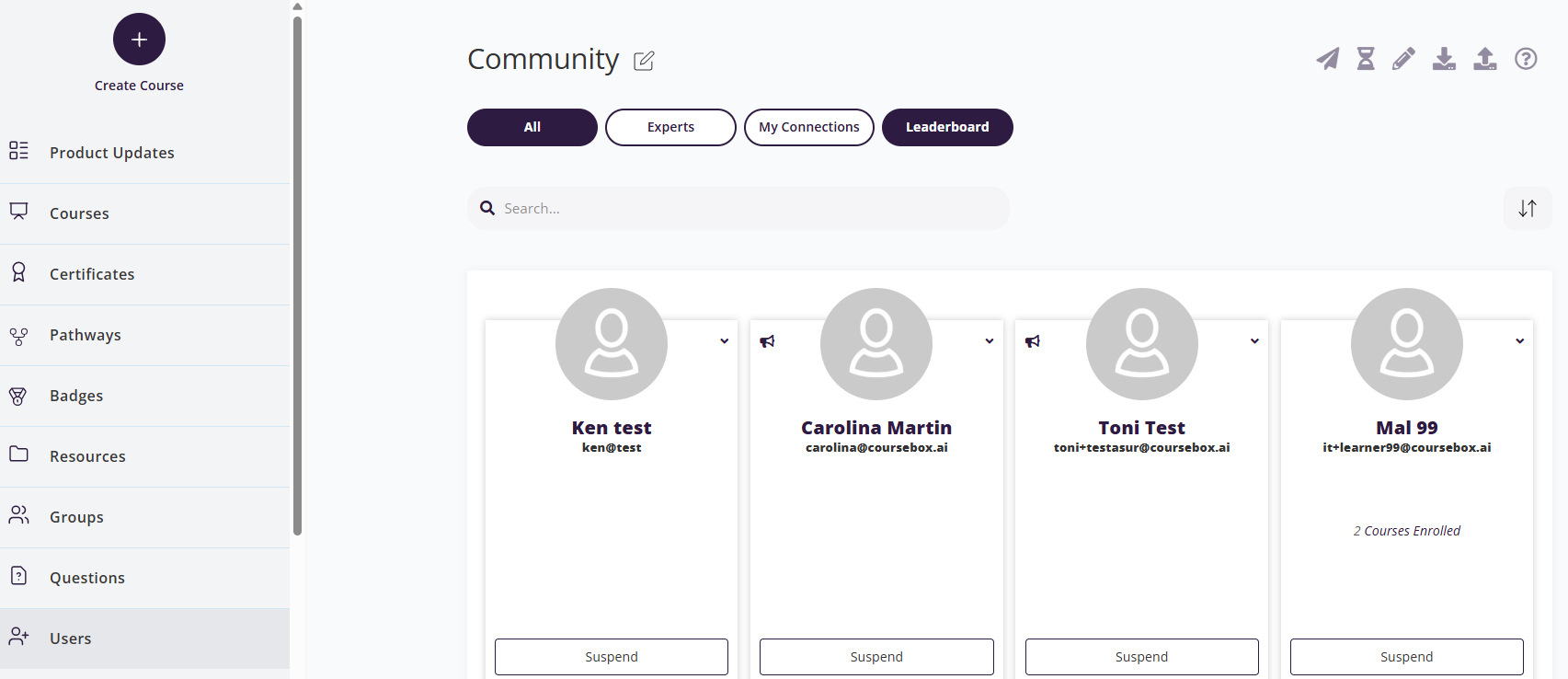 Community menu Leaderboard option