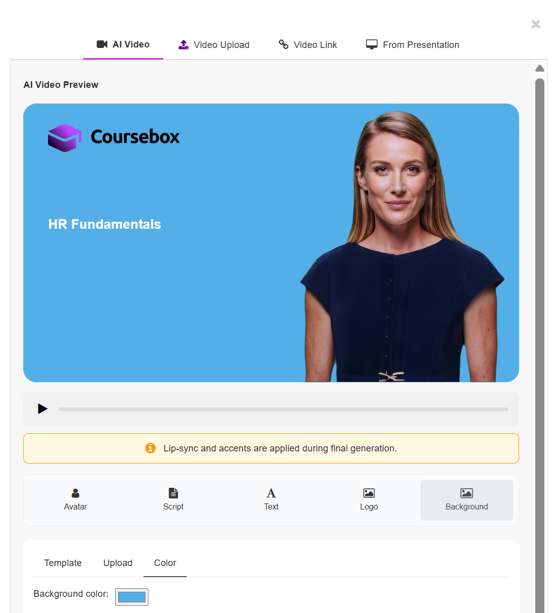 Background colour settings