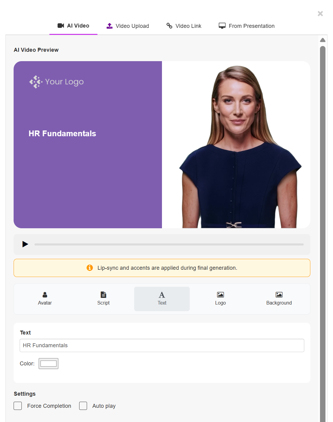 On-screen text settings