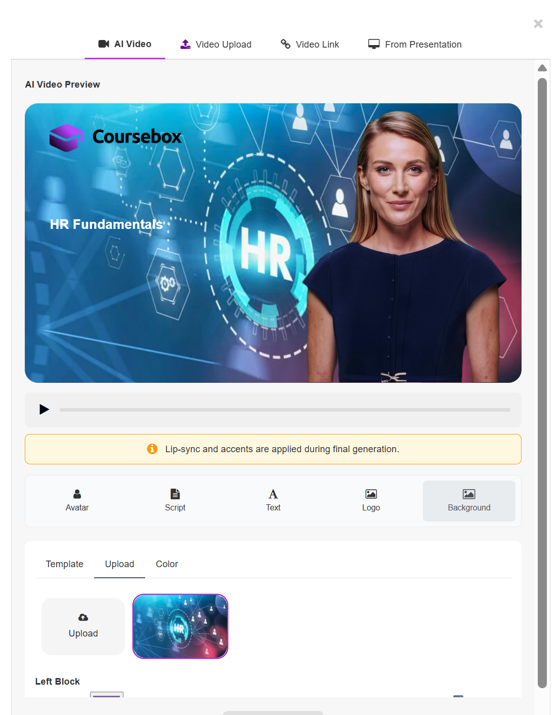 Upload background option
