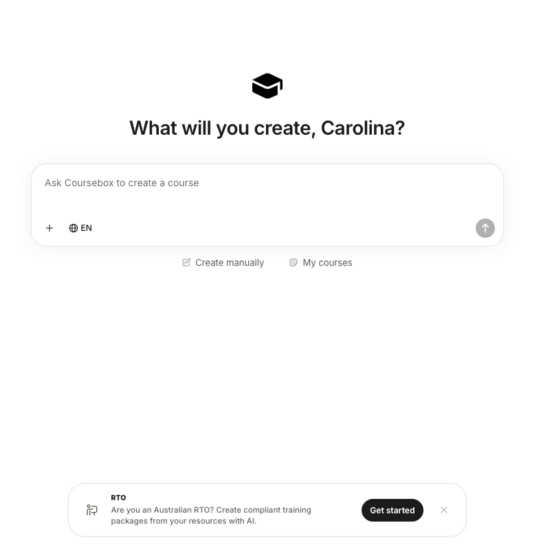 RTO banner on the Coursebox home screen