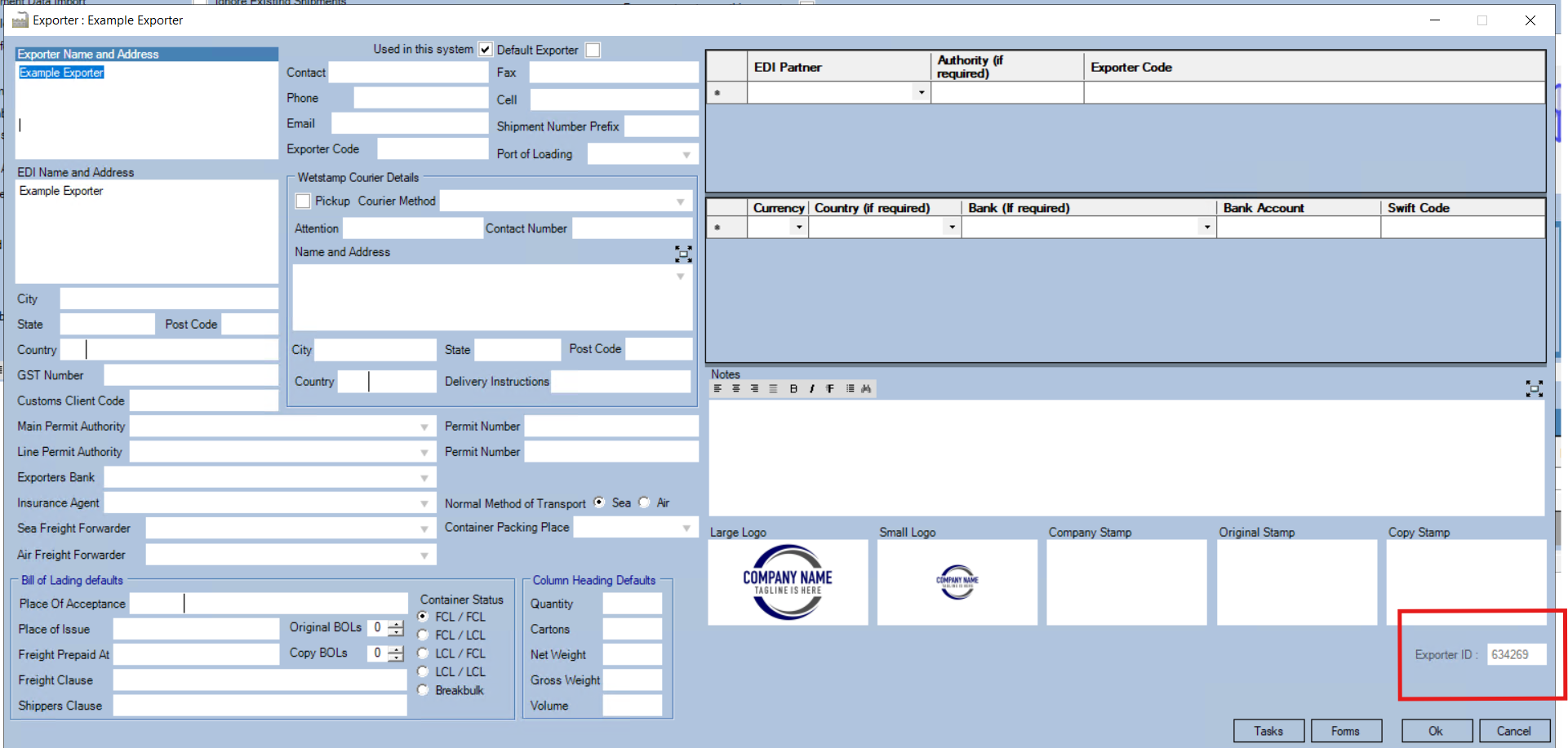 The exporter options or the exporterid can be found in Prodoc Home > Edit > Exporters. Open the Exporter for the ID.
