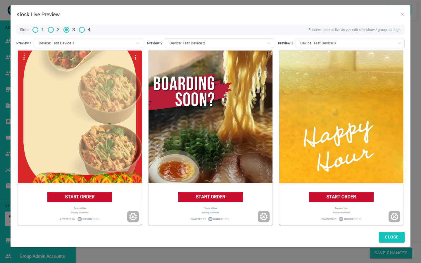 Preview dialog with multiple kiosk screens