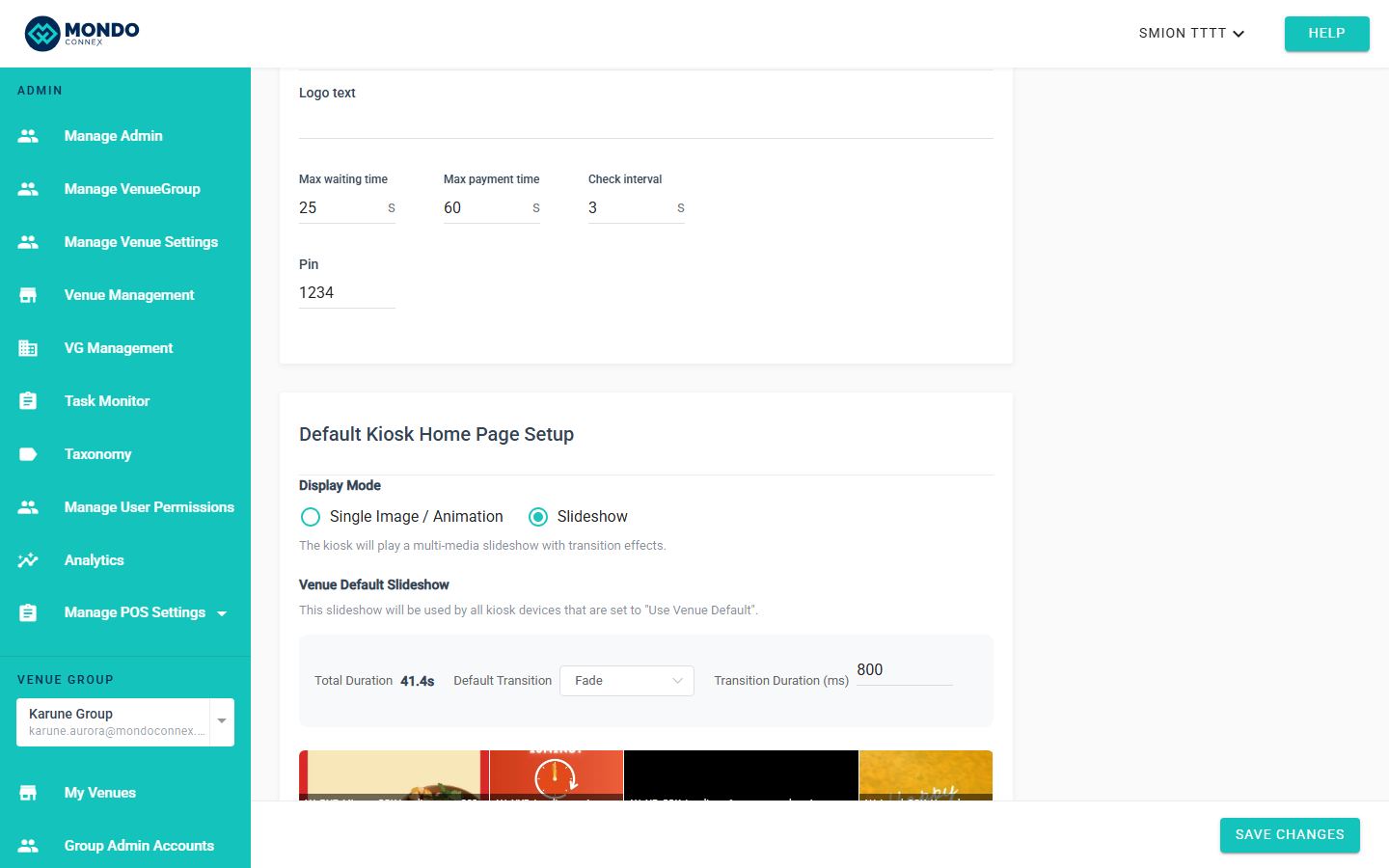 Default Kiosk Home Page Setup card