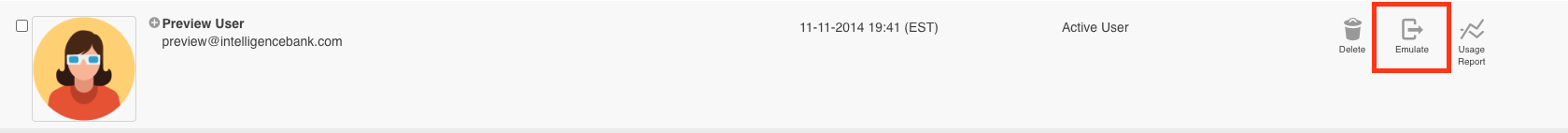 Emulate button in the Admin Users area
