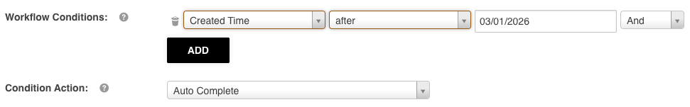 Condition Action set to Autocomplete