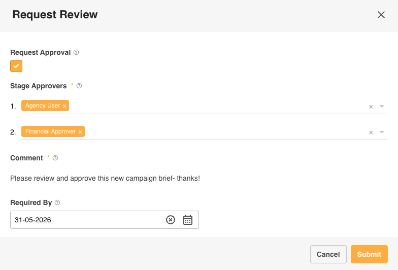 Submit record for approval form