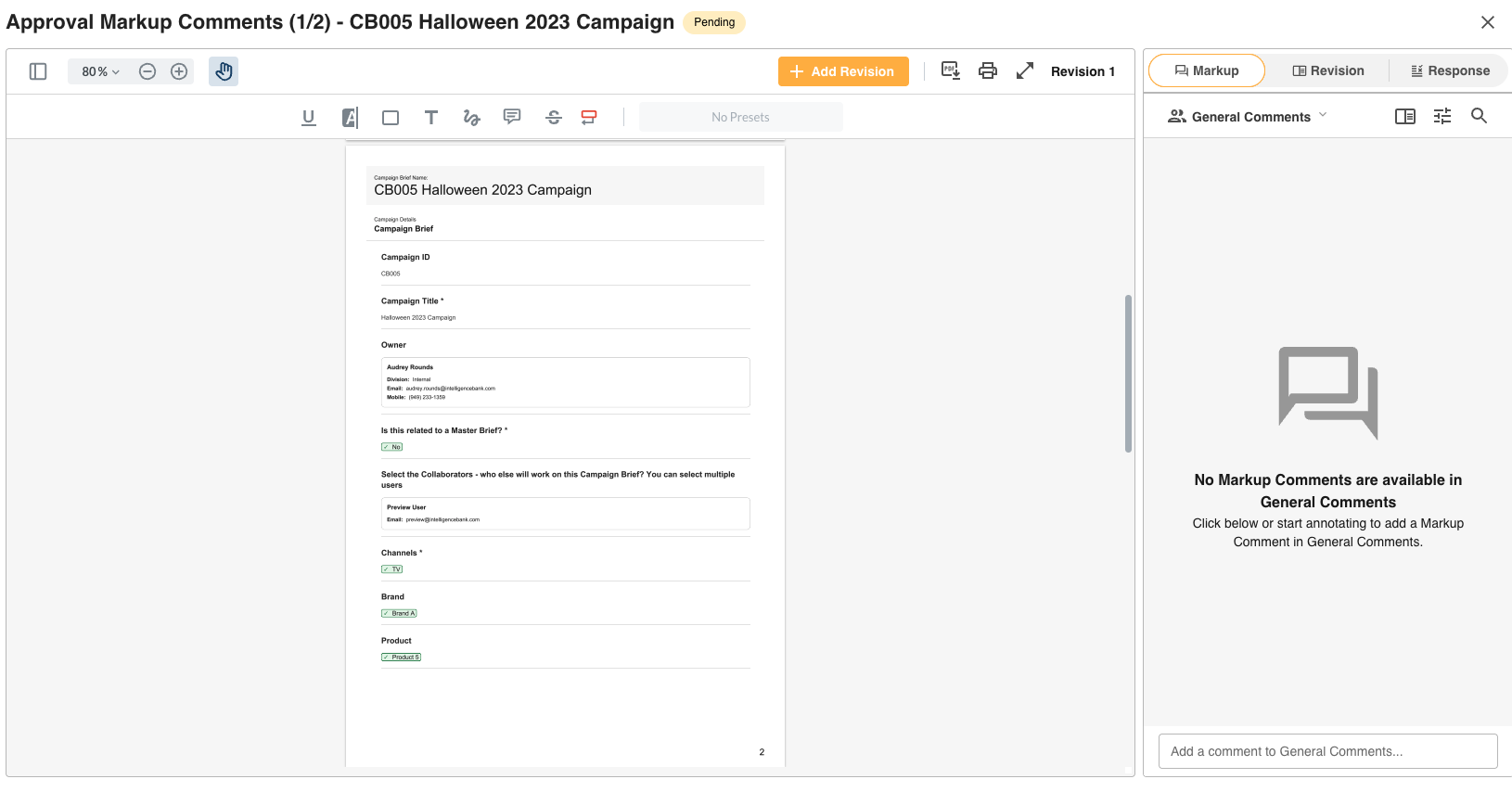 Markup tab on approval response page