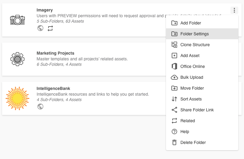 Folder Settings menu