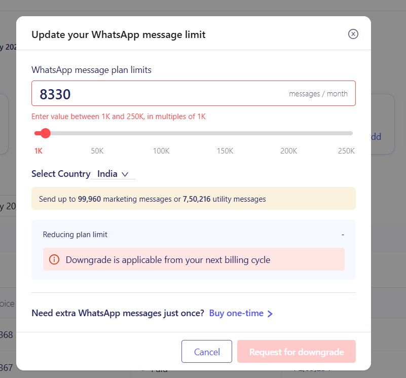 Adding additional whatsapp messaging limits on ZEPIC
