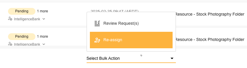 Bulk Actions dropdown with Re-assign option highlighted