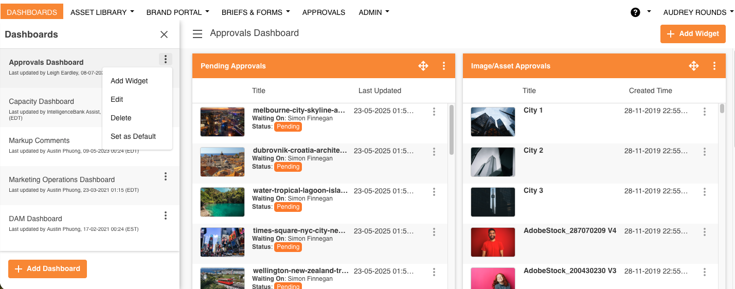 Dashboard side-bar with three-dot menu options
