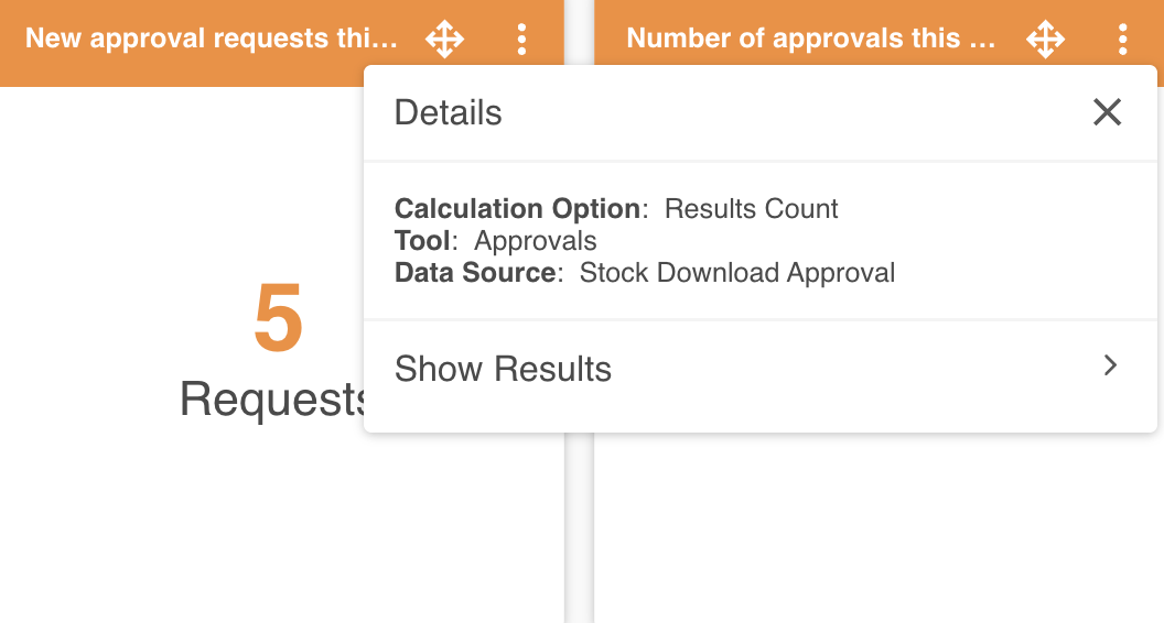 Calculation widget details panel showing Show Results button