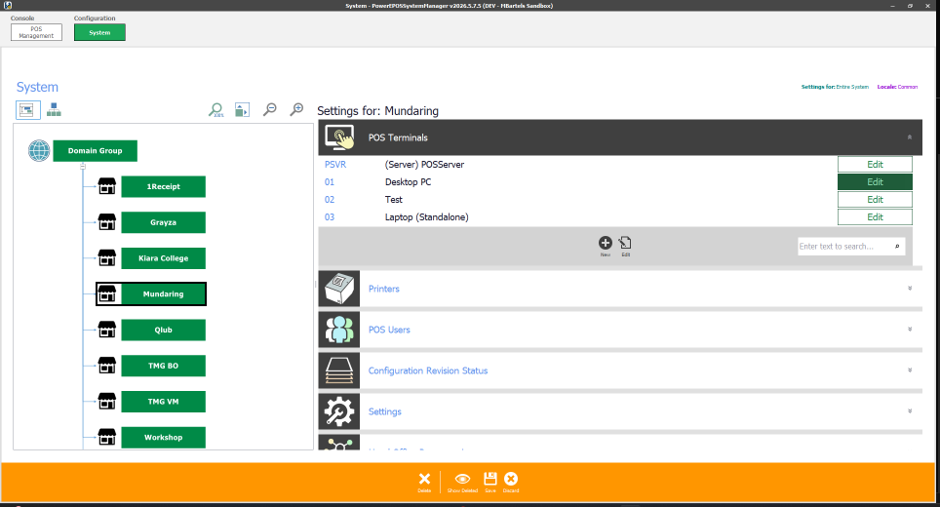 Selecting the POS terminal in System Manager