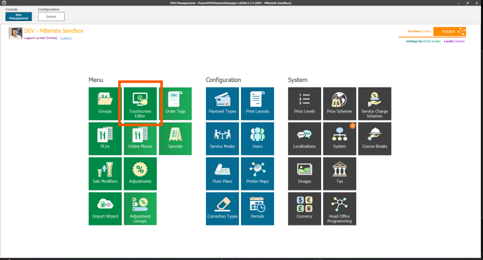 Opening the Touchscreen Editor