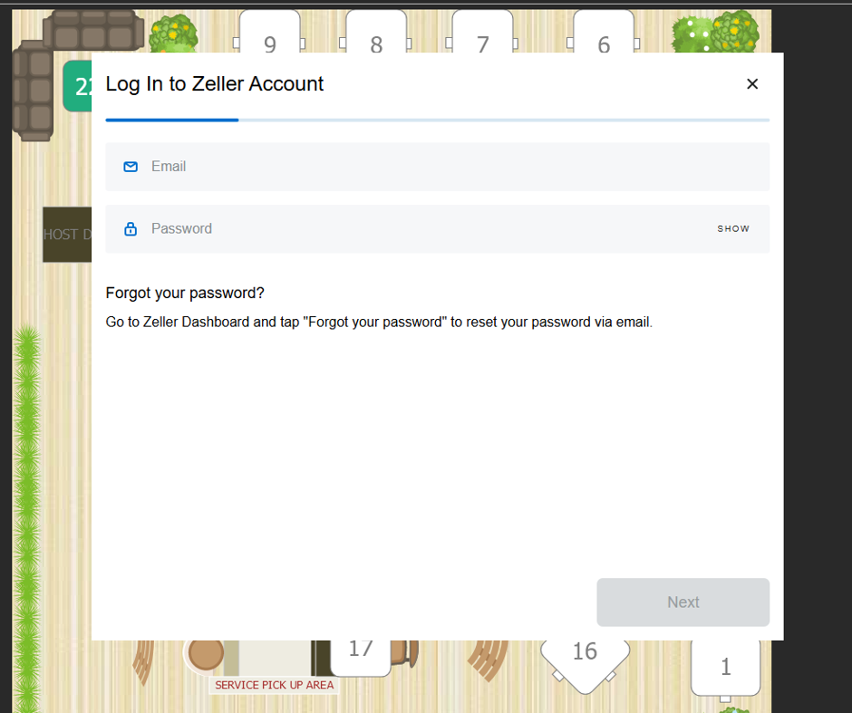 Log in to Zeller dialog