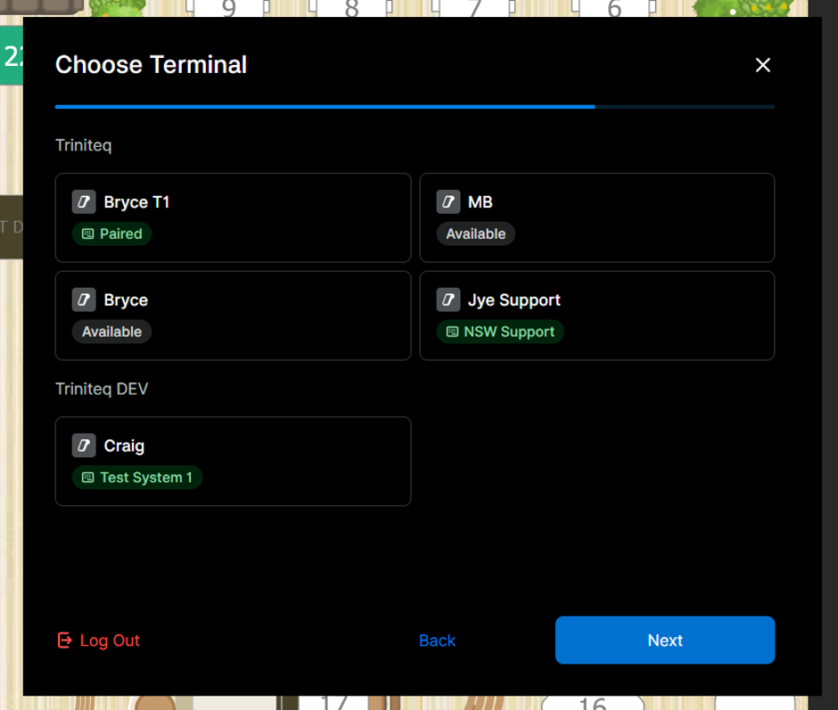 Choosing the Zeller terminal to pair