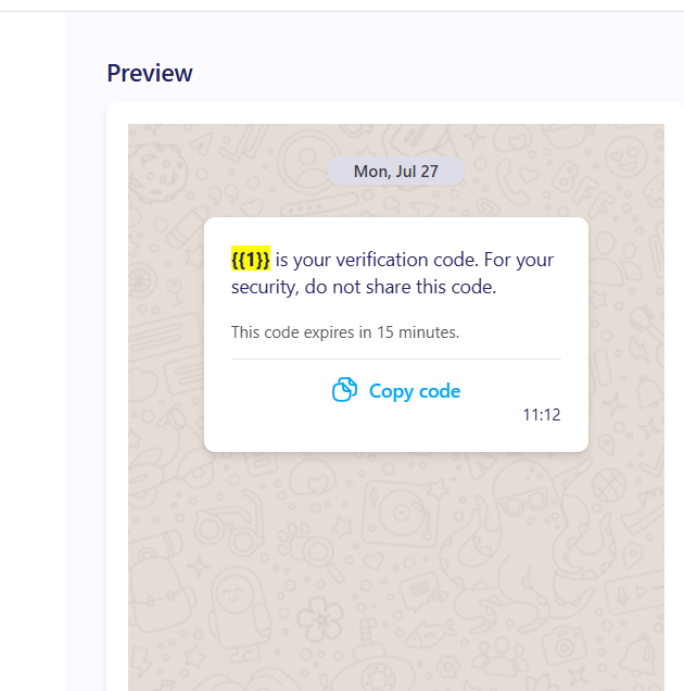 Whatsapp OTP authentication message preview