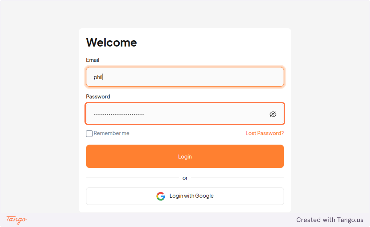 Type your password, or if you have forgot it, use Lost Password