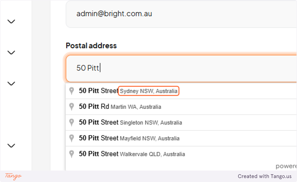 Select the location from the auto drop down.