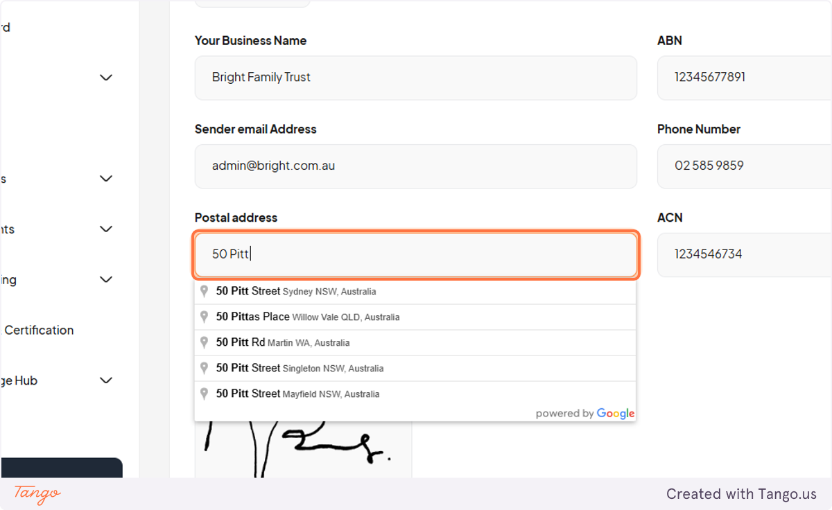 Add a business address