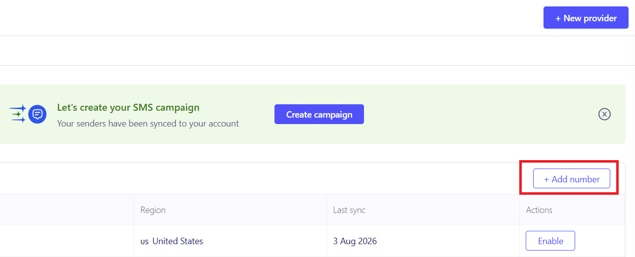 Select Add Number to run SMS campaigns in ZEPIC