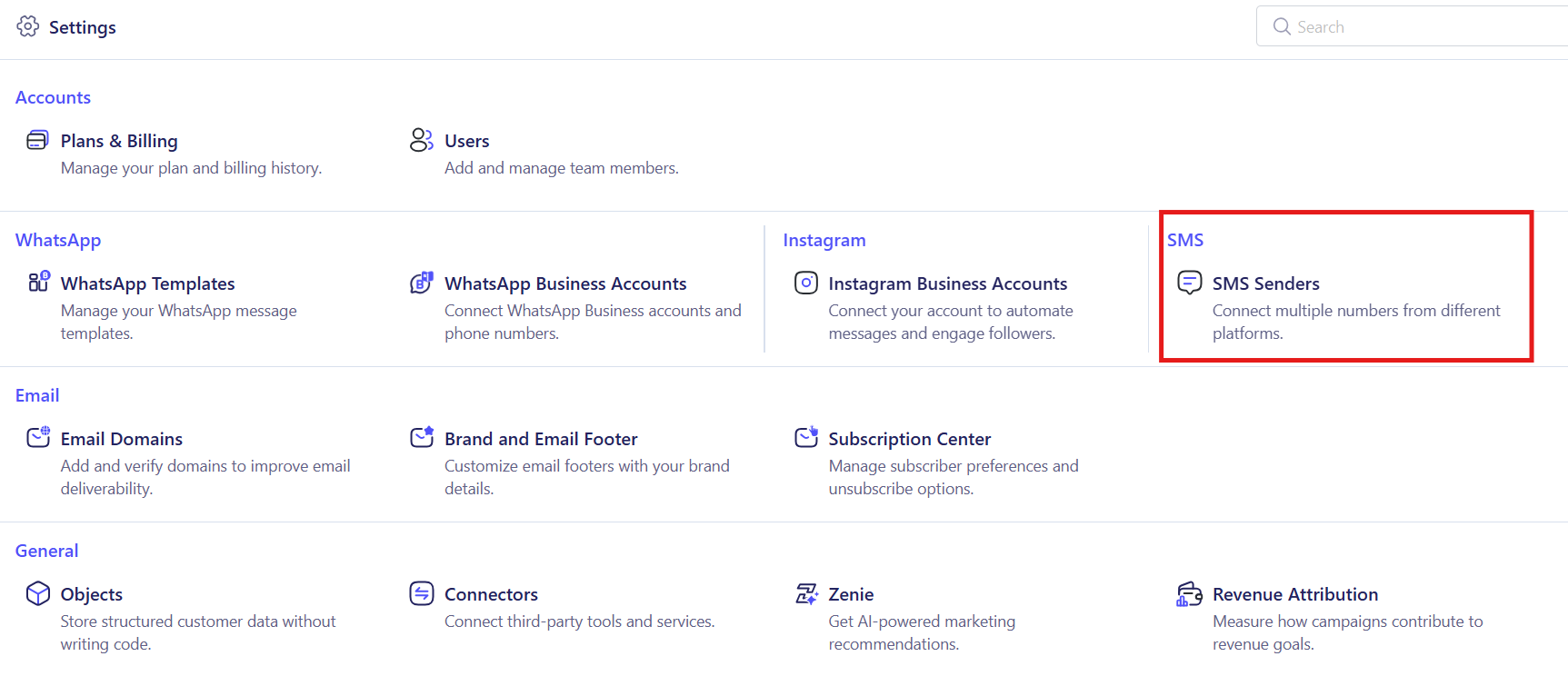 Start the SMS setup for bulk campaigns in ZEPIC settings