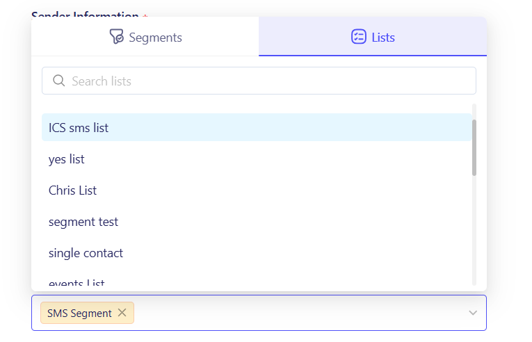 Choose a segment or list as your broadcast SMS audience in ZEPIC