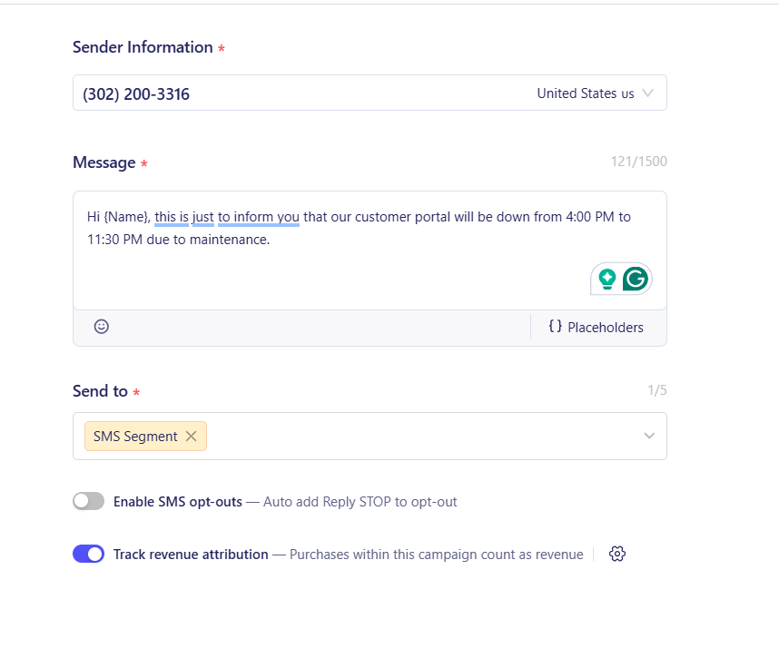 Write your broadcast SMS message or choose a template in ZEPIC