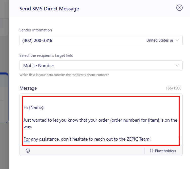 Write your SMS message with personalization attributes in ZEPIC