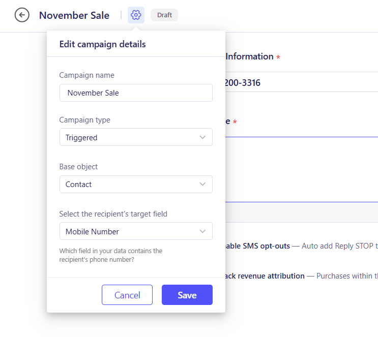 Choose a Broadcast or Triggered SMS campaign type in ZEPIC