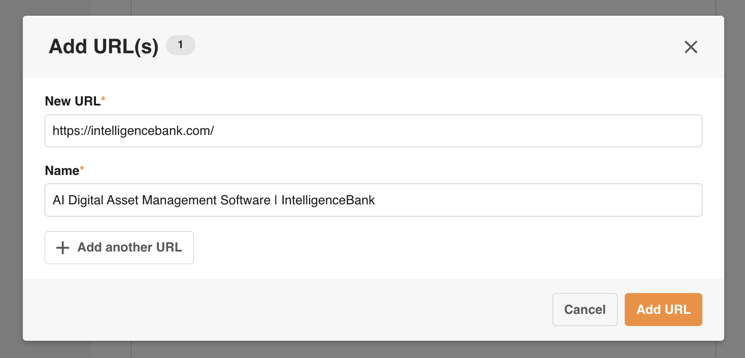 Add URL(s) pop-up with the New URL and Name fields