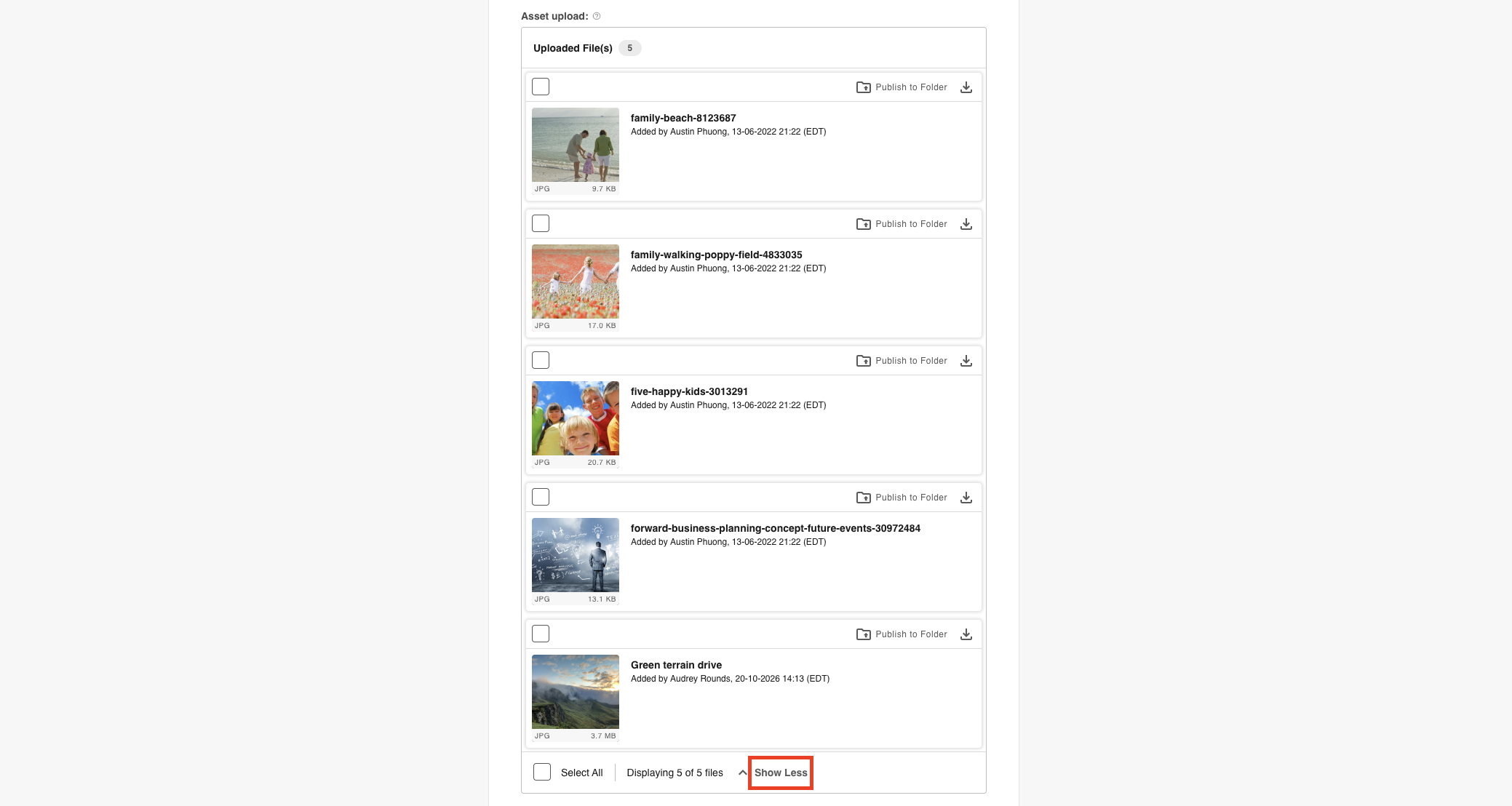 Show Less link on an expanded file list