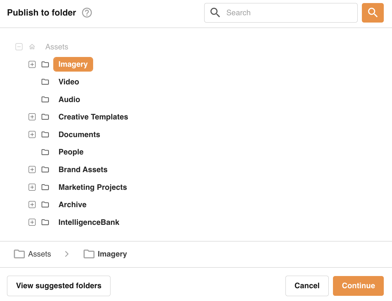 Folder tree in the Publish to Folder window