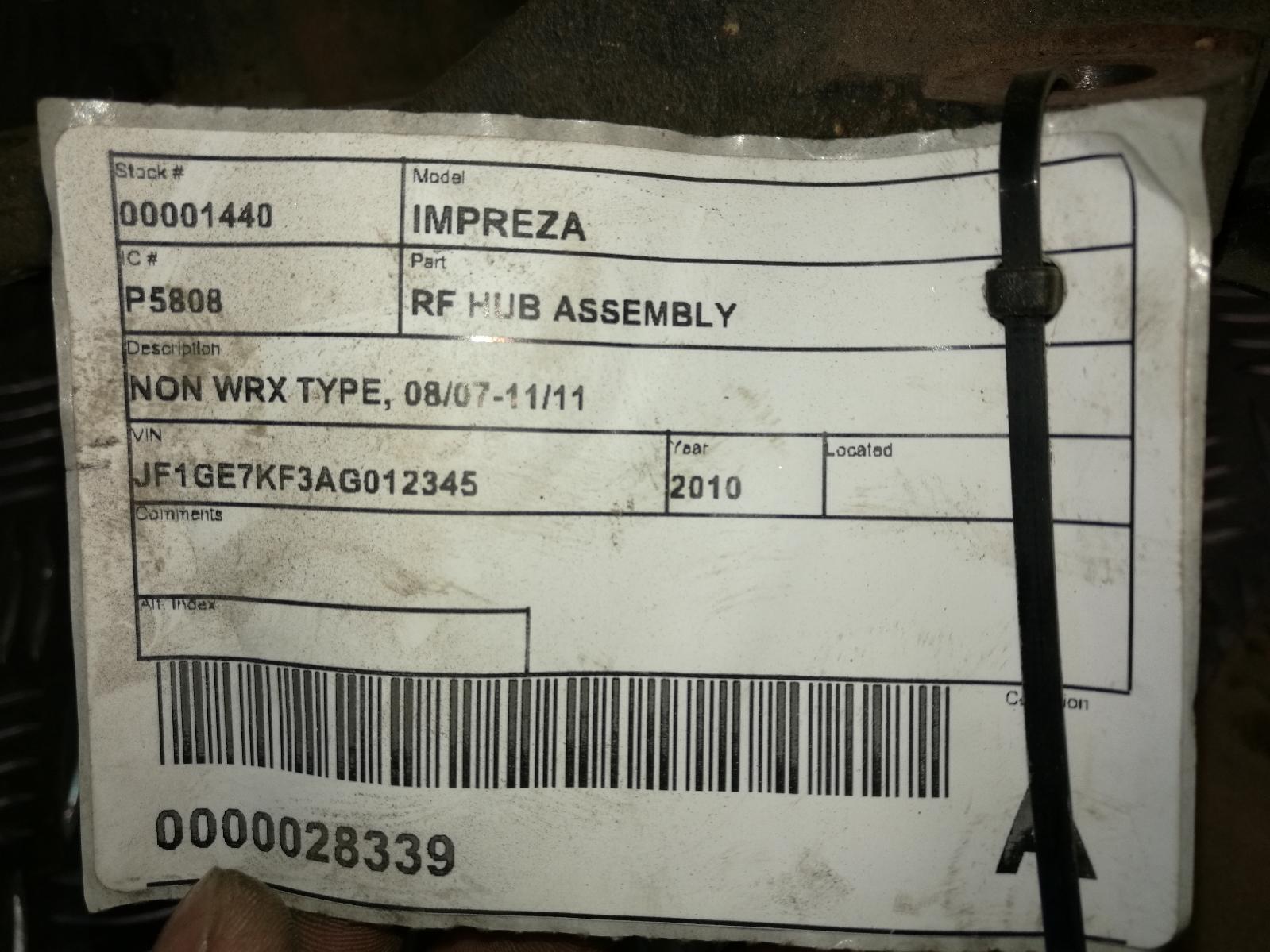 2010 Subaru Impreza Right Front Hub Assembly View Auto part Right Front Hub Assembly Subaru Impreza 2010