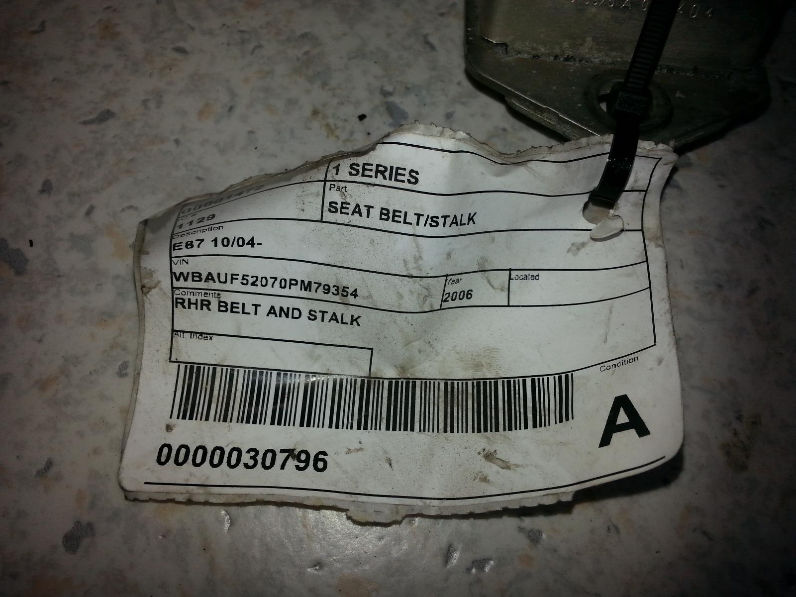 2006 Bmw 1 Series Seatbelt/Stalk View Auto part Seatbelt/Stalk Bmw 1 Series 2006