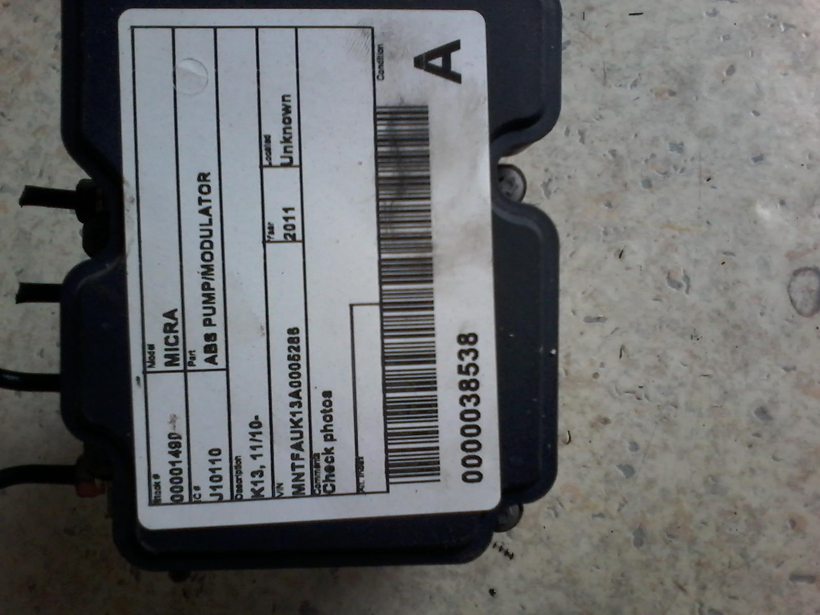 2011 Nissan Micra Abs Pump/Modulator View Auto part Abs Pump/Modulator Nissan Micra 2011