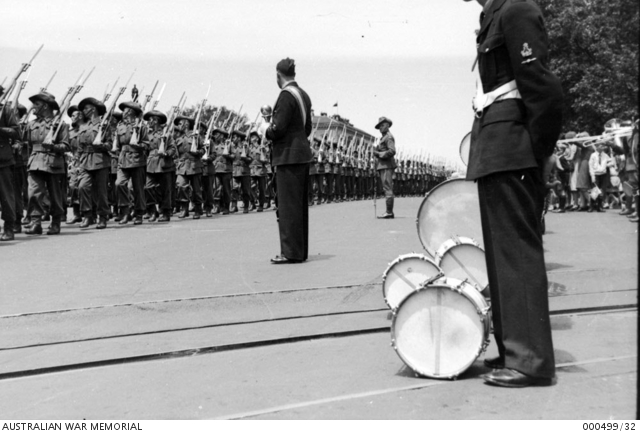 The Drum Majors of Bands from the RAAF and the Australian Army standing ...