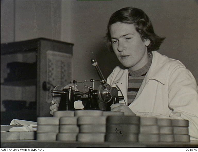 Woman Employee Elaine Ratcliffe Measures A Screw Gauge For Naval Fuse 