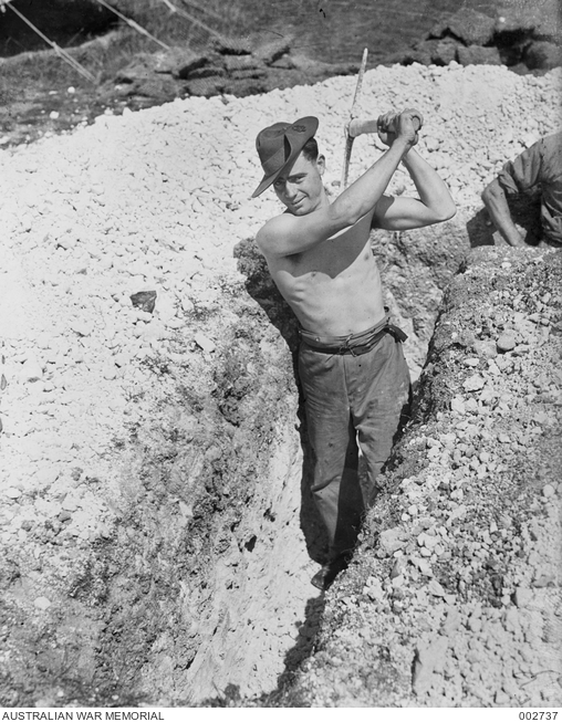 A REAL DIGGER PREPARES FOR HIS DEFENCES. (NEGATIVE BY B.M.I ...