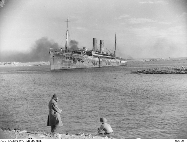 Tobruk Harbour, Libya. The Italian Merchant vessel Marco scuppered