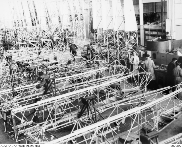 COMMONWEALTH AIRCRAFT FACTORY. FINISHED FUSELAGE FRAMES READY FOR THE ...