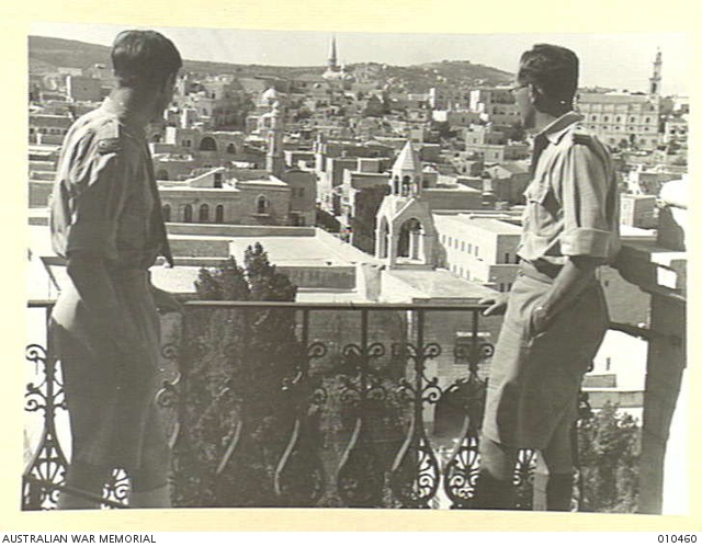 BETHLEHEM. LOOKING DOWN FROM THE TOP OF THE BELL TOWER ON THE CHURCH OF ...